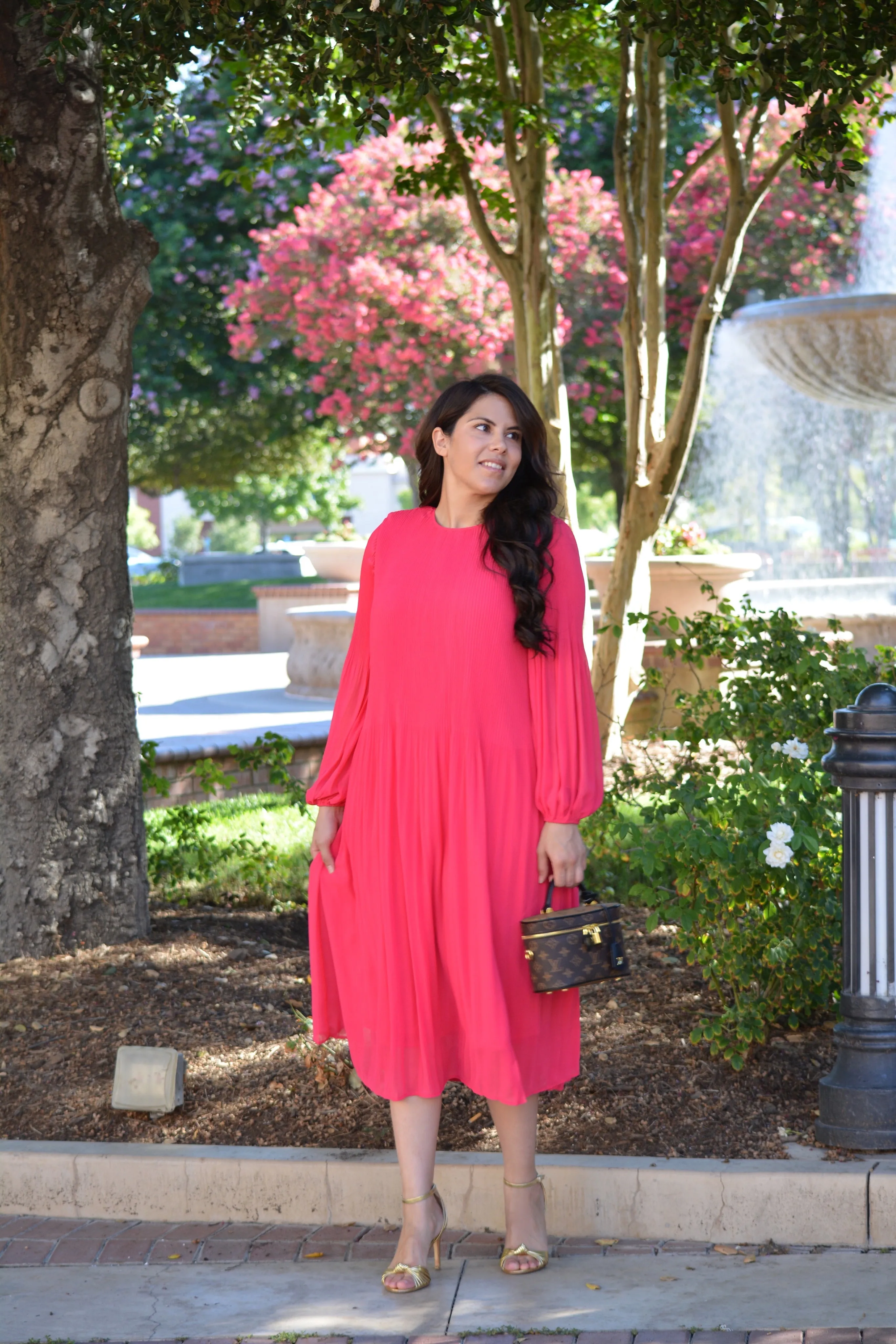 Emma Fuchsia Pink Pleated Dress