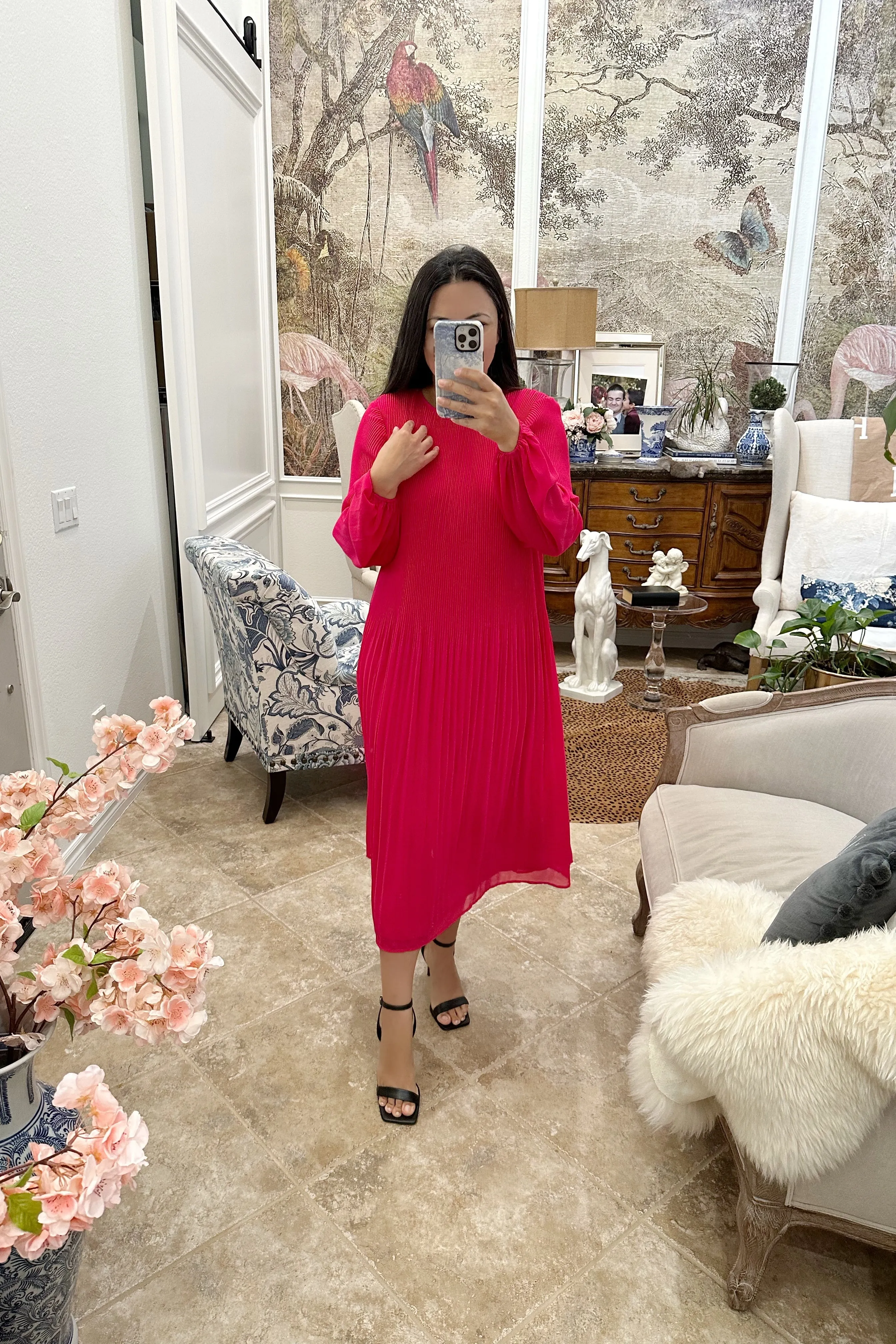 Emma Fuchsia Pink Pleated Dress