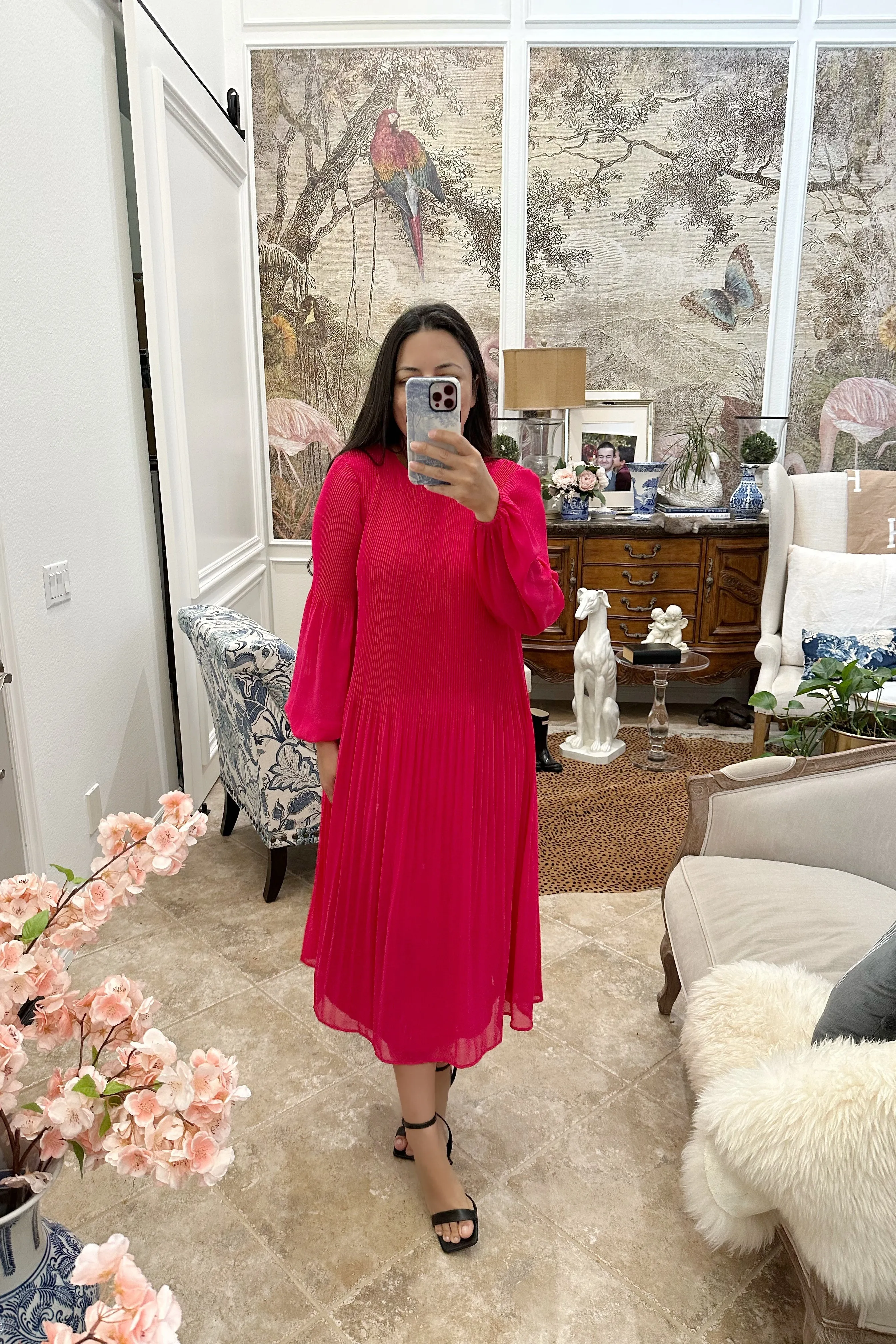 Emma Fuchsia Pink Pleated Dress