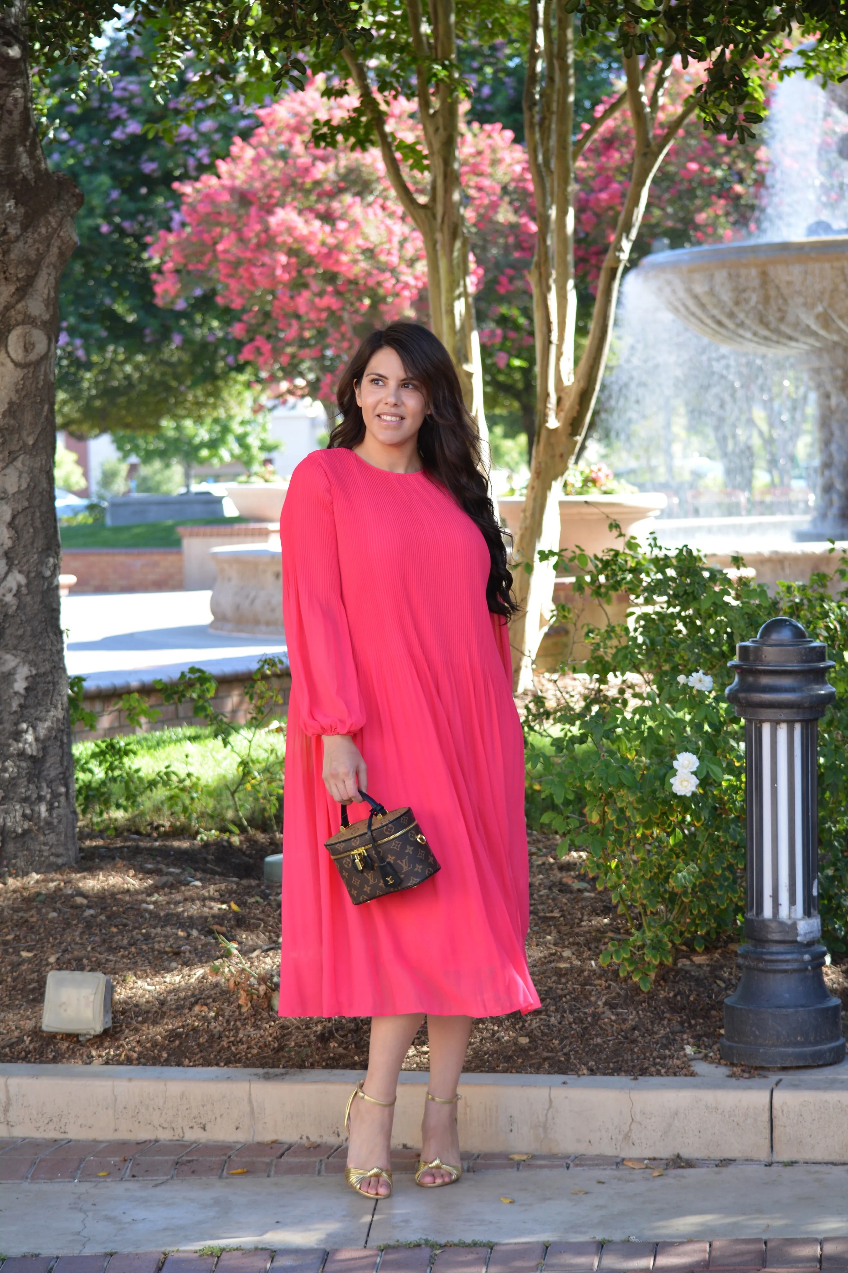 Emma Fuchsia Pink Pleated Dress