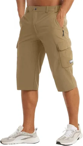 evzosrz Men's 3/4 Shorts Quick Dry Lightweight Workout Shorts Fishing Golf Athletic Hiking Capri Pants with Zipper Pockets