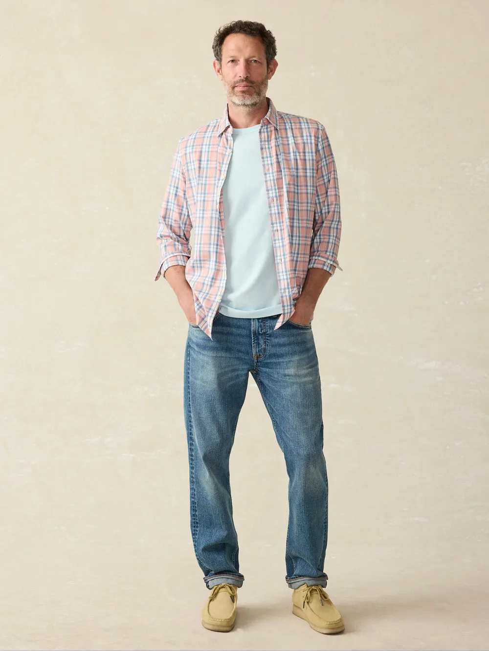 Faherty Movement Shirt in Ocean Coral Plaid