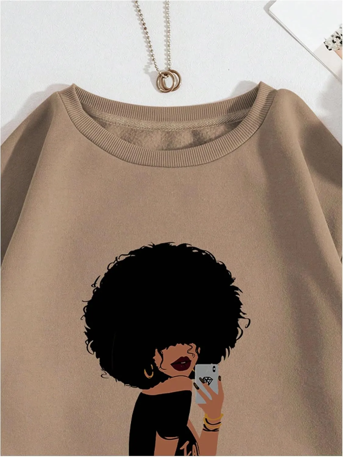 Floerns Women's Graphic Oversized Sweatshirts Long Sleeve Crew Neck Drop Shoulder Pullover Sweatshirt