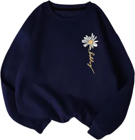 Floerns Women's Graphic Oversized Sweatshirts Long Sleeve Crew Neck Drop Shoulder Pullover Sweatshirt
