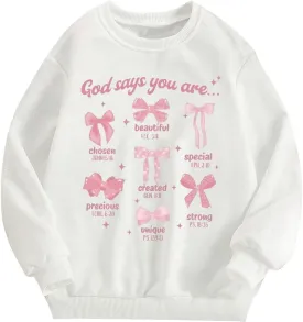 Girl's Cartoon Graphic Long Sleeve Crewneck Sweatshirts Drop Shoulder Cute Pullover Tops T Shirt