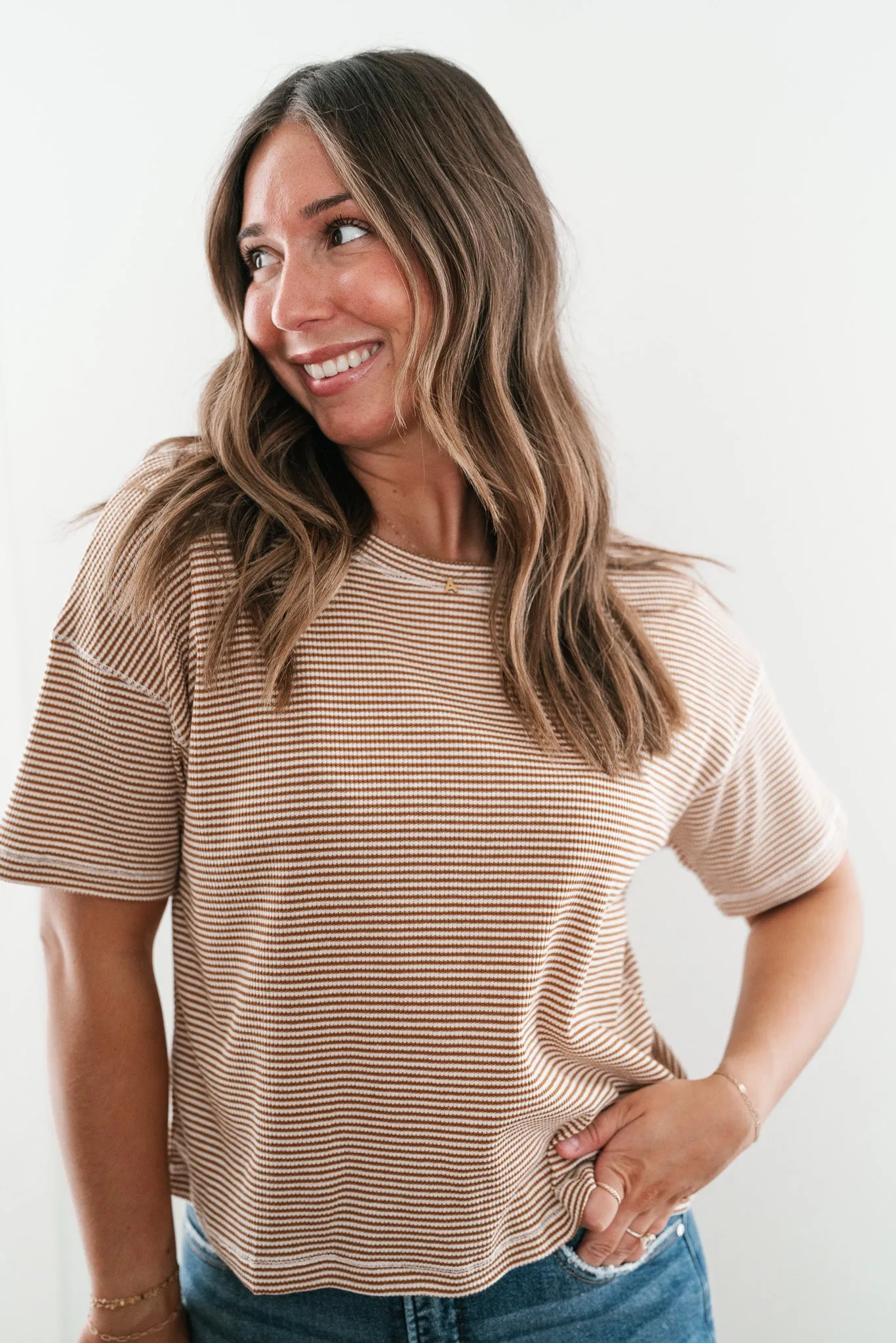 Good Motives Drop Shoulder Striped Top