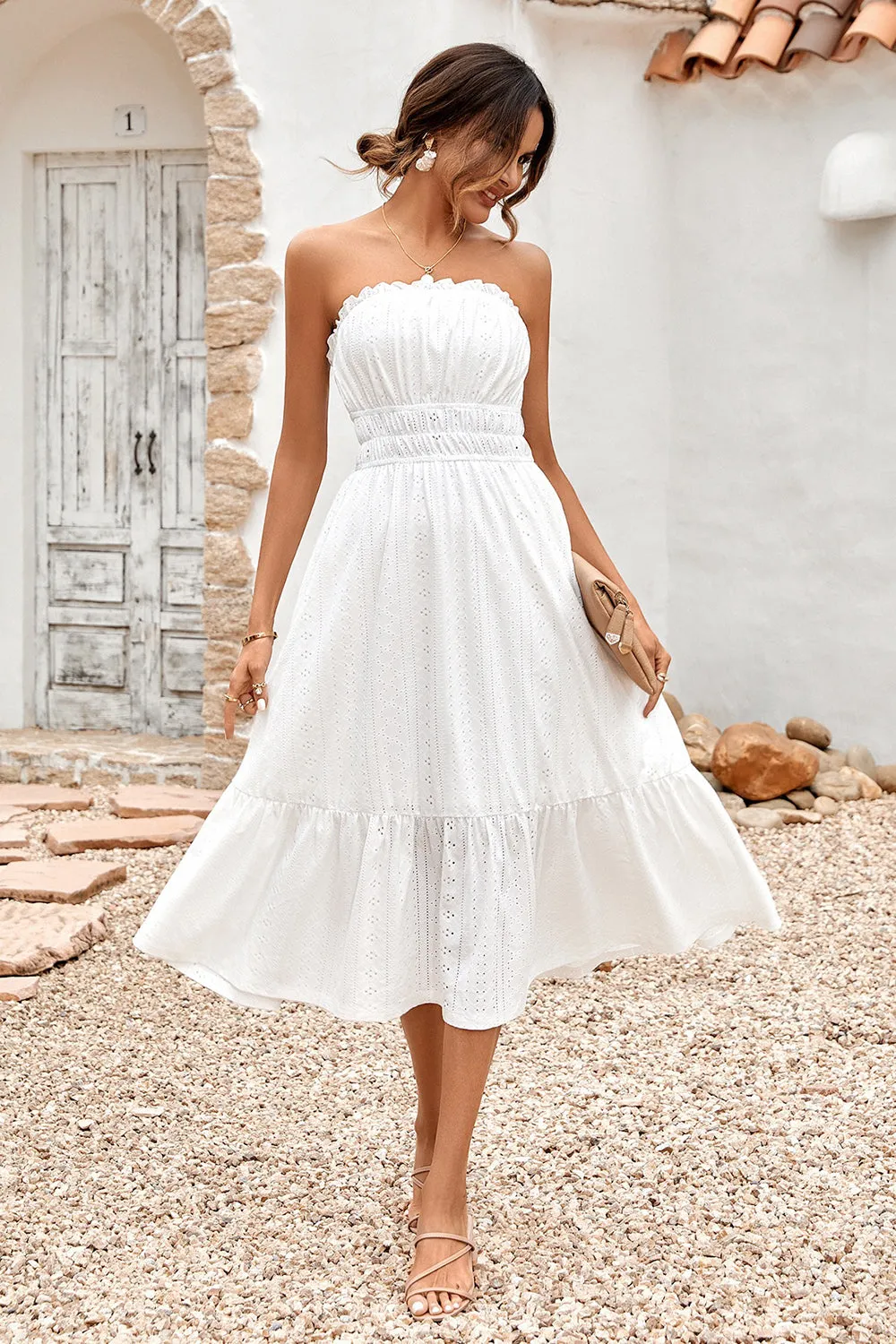 Green Strapless A-line Midi Summer Dress