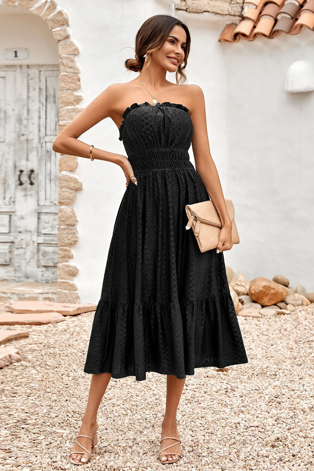 Green Strapless A-line Midi Summer Dress