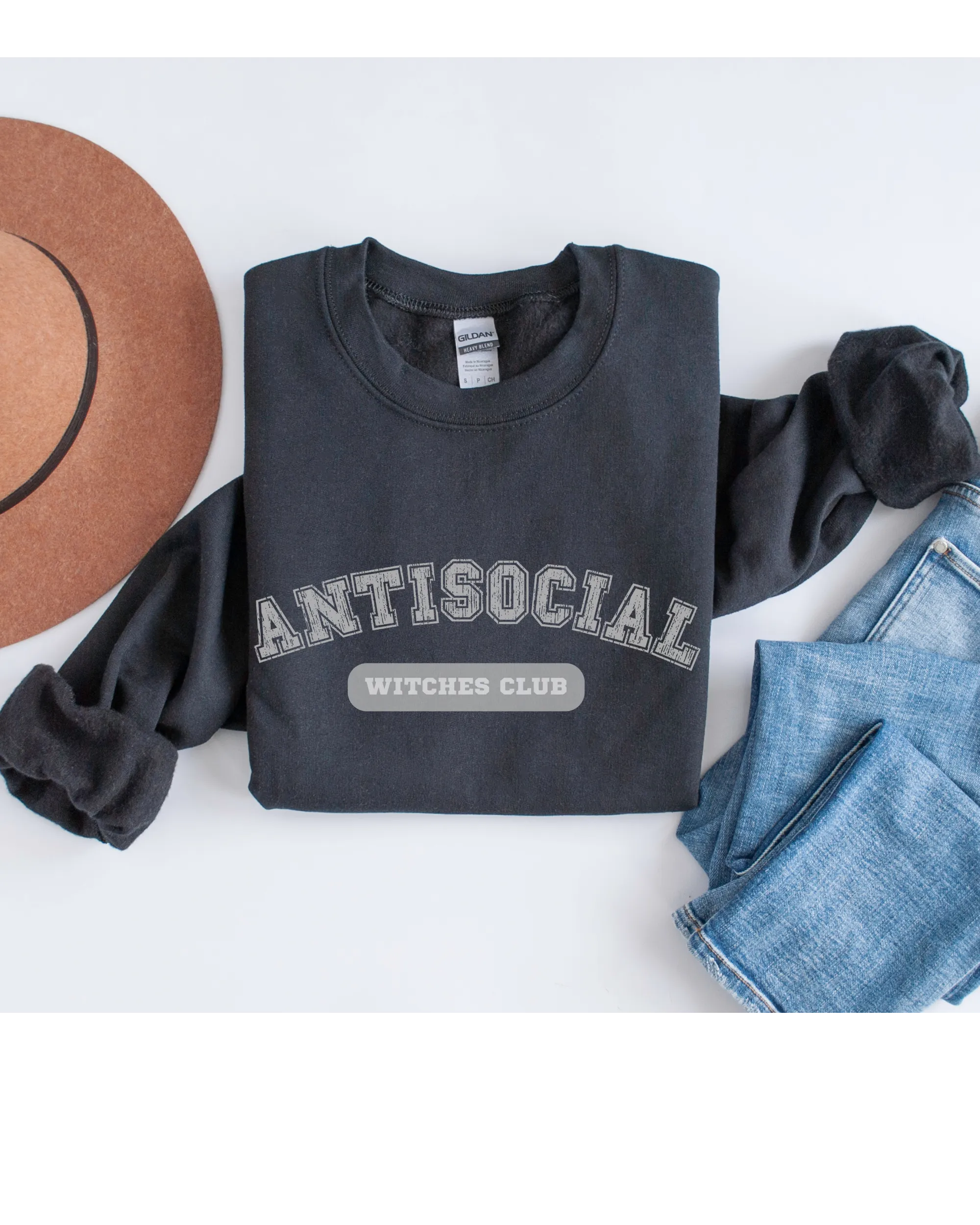Halloween Antisocial Witches Club Crewneck Sweatshirt, Women's Cozy Halloween or Fall Pullover