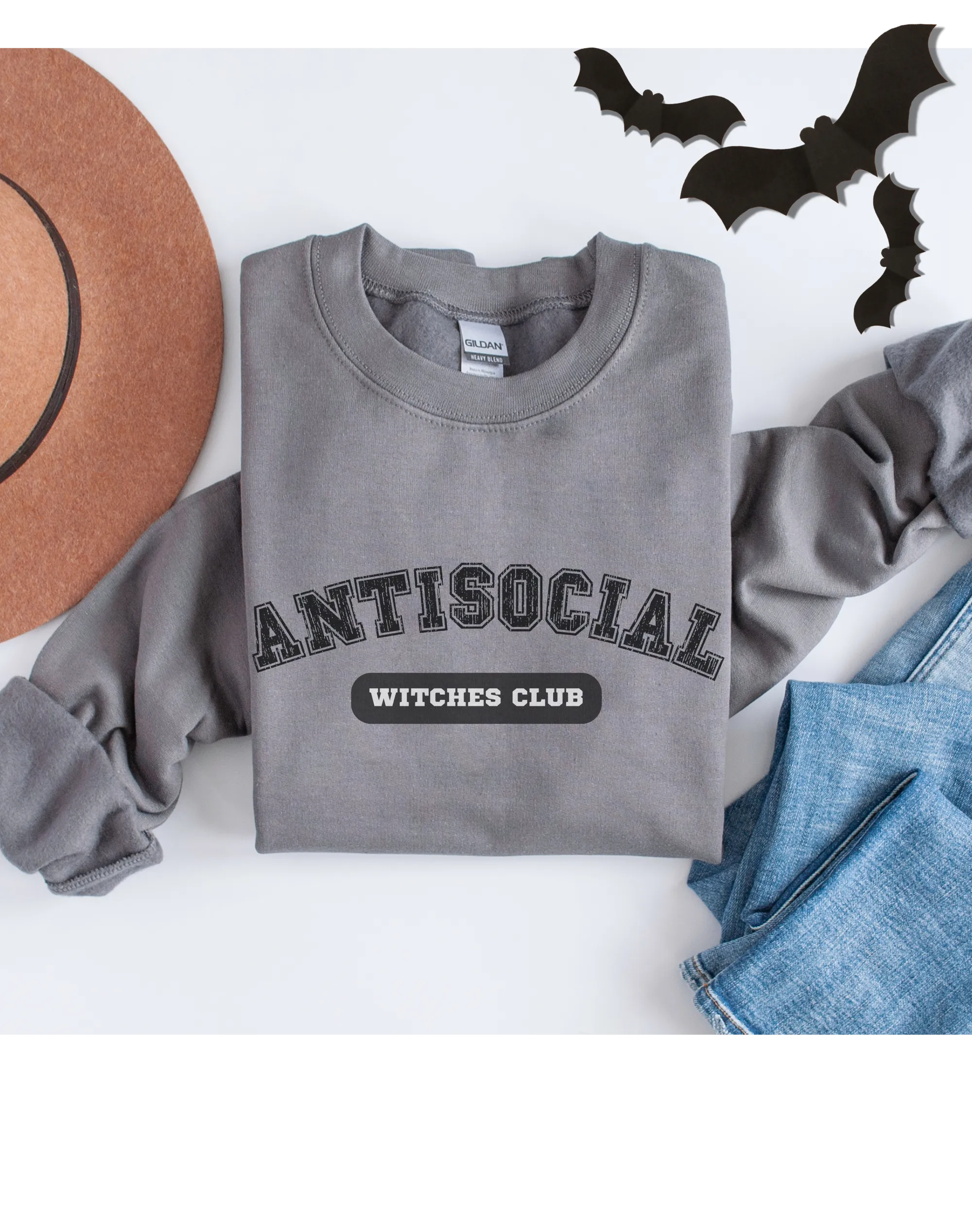 Halloween Antisocial Witches Club Crewneck Sweatshirt, Women's Cozy Halloween or Fall Pullover