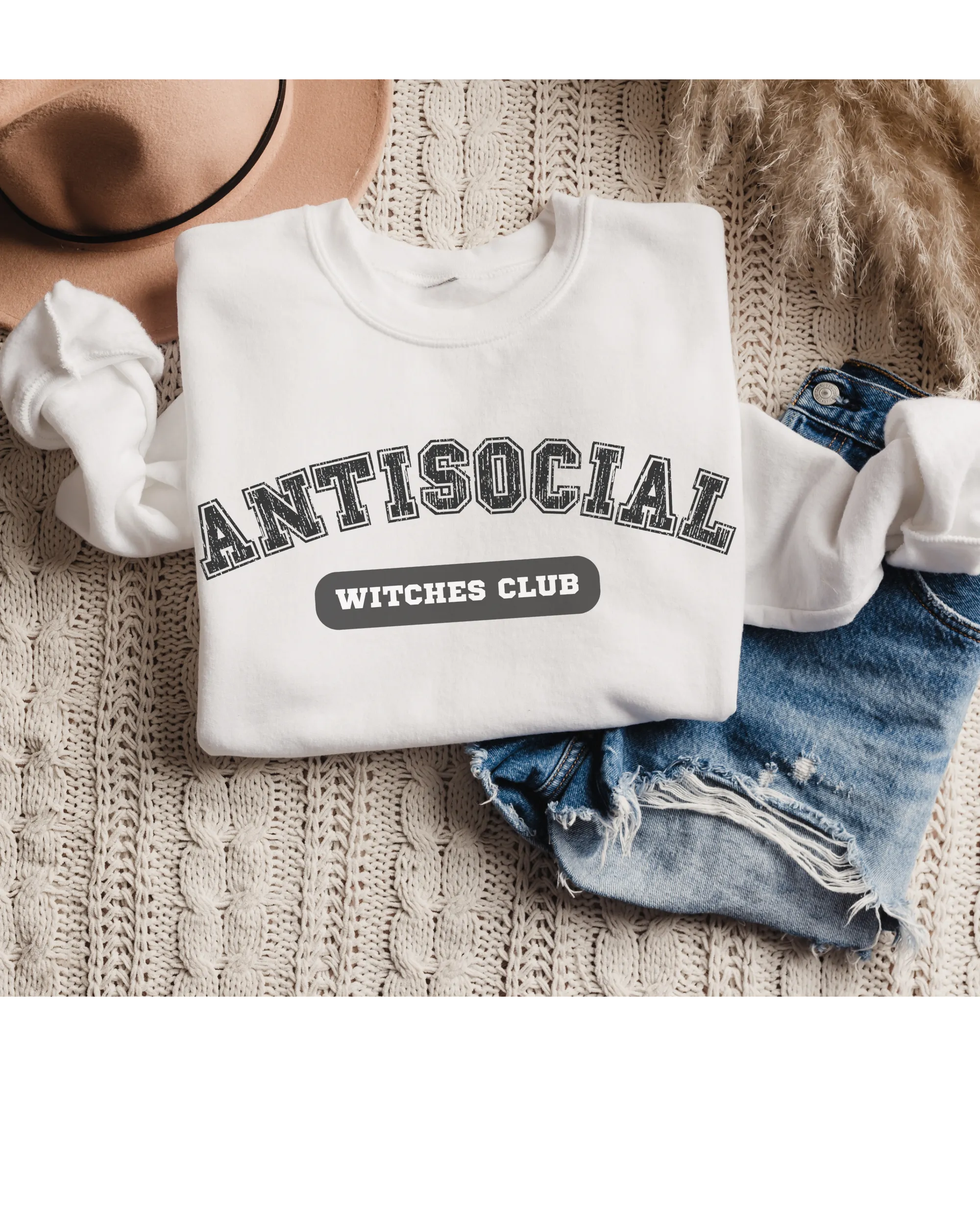 Halloween Antisocial Witches Club Crewneck Sweatshirt, Women's Cozy Halloween or Fall Pullover