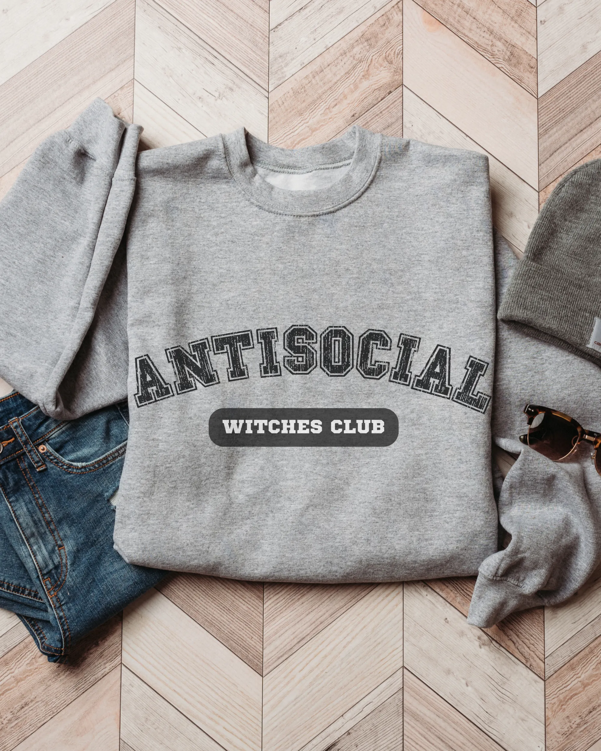 Halloween Antisocial Witches Club Crewneck Sweatshirt, Women's Cozy Halloween or Fall Pullover