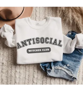 Halloween Antisocial Witches Club Crewneck Sweatshirt, Women's Cozy Halloween or Fall Pullover