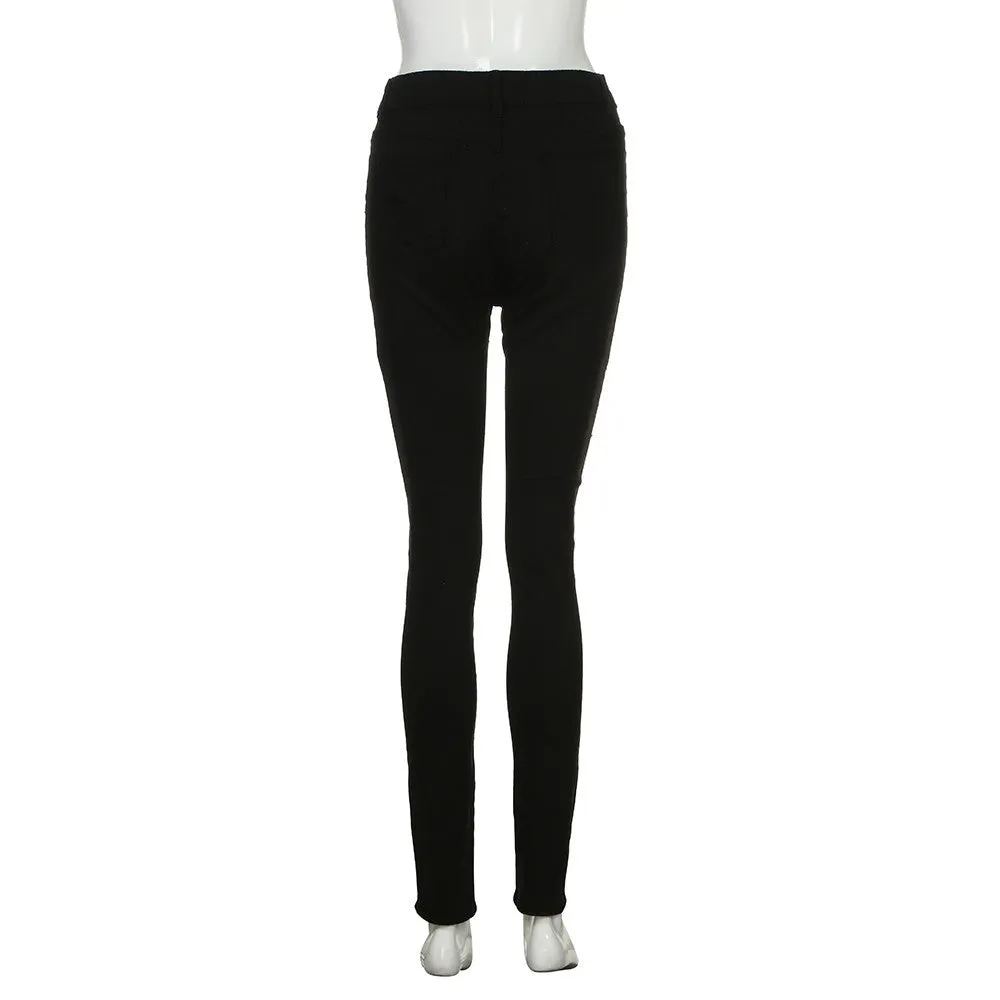 High Waist Stretch Slim Pencil Skinny Ripped Holes Jeans