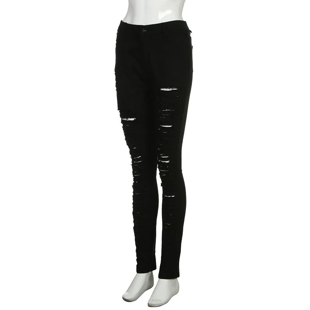 High Waist Stretch Slim Pencil Skinny Ripped Holes Jeans