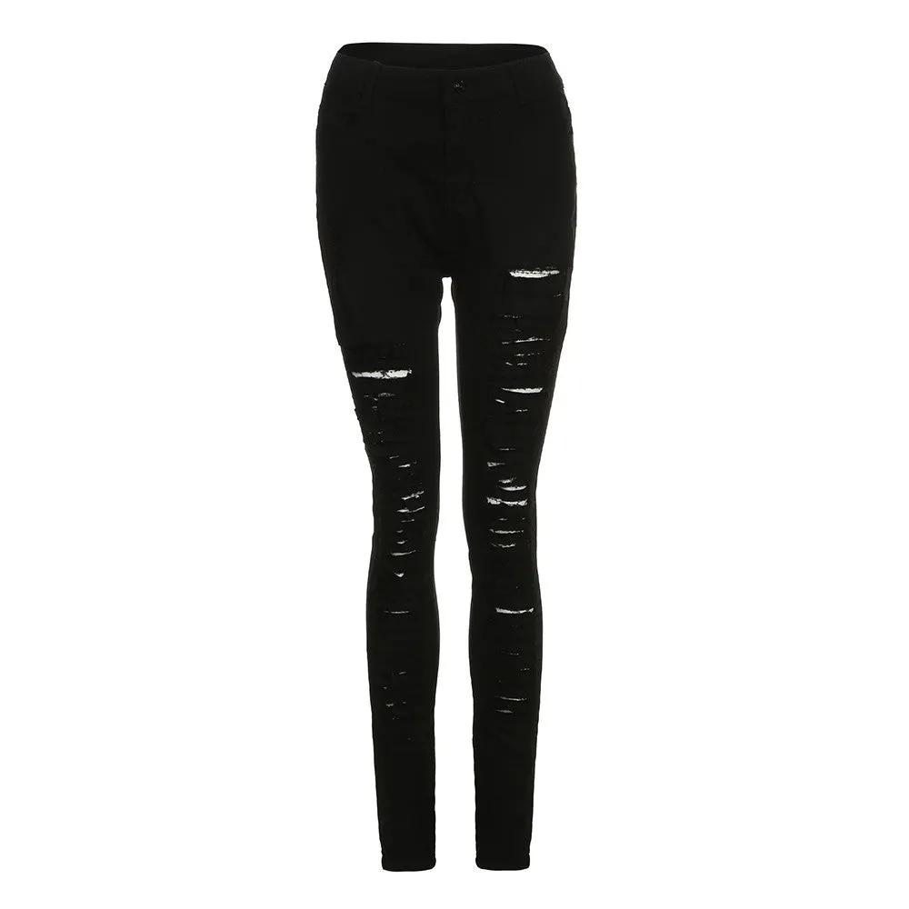 High Waist Stretch Slim Pencil Skinny Ripped Holes Jeans