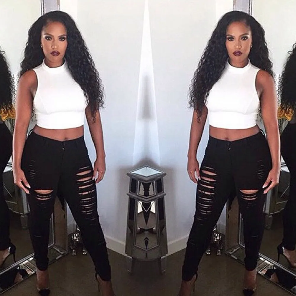 High Waist Stretch Slim Pencil Skinny Ripped Holes Jeans
