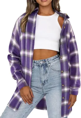 HOTOUCH Womens Flannel Plaid Shirts Cotton Casual Long Sleeve Blouse Classic Collared Button Down 2025 Fall Tops S-2XL