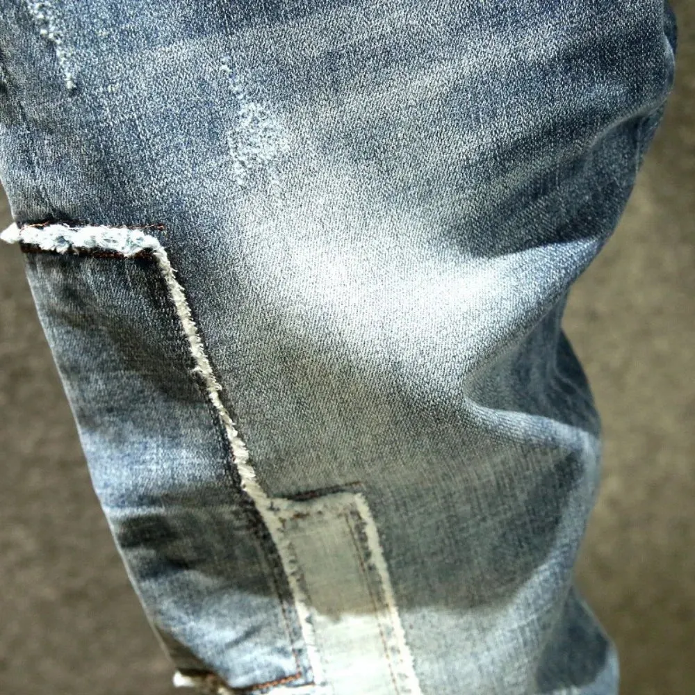 Jeans Men Fashion Designer Splicing Streetwear Male Wear Ripped Hole Skinny Jeans Denim Trousers 2024  Men Clothing  Fall Guys
