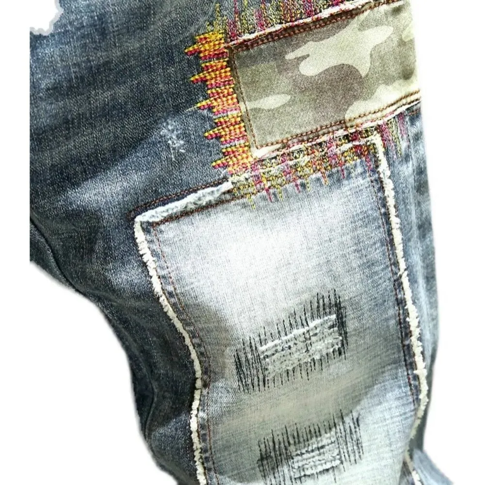 Jeans Men Fashion Designer Splicing Streetwear Male Wear Ripped Hole Skinny Jeans Denim Trousers 2024  Men Clothing  Fall Guys