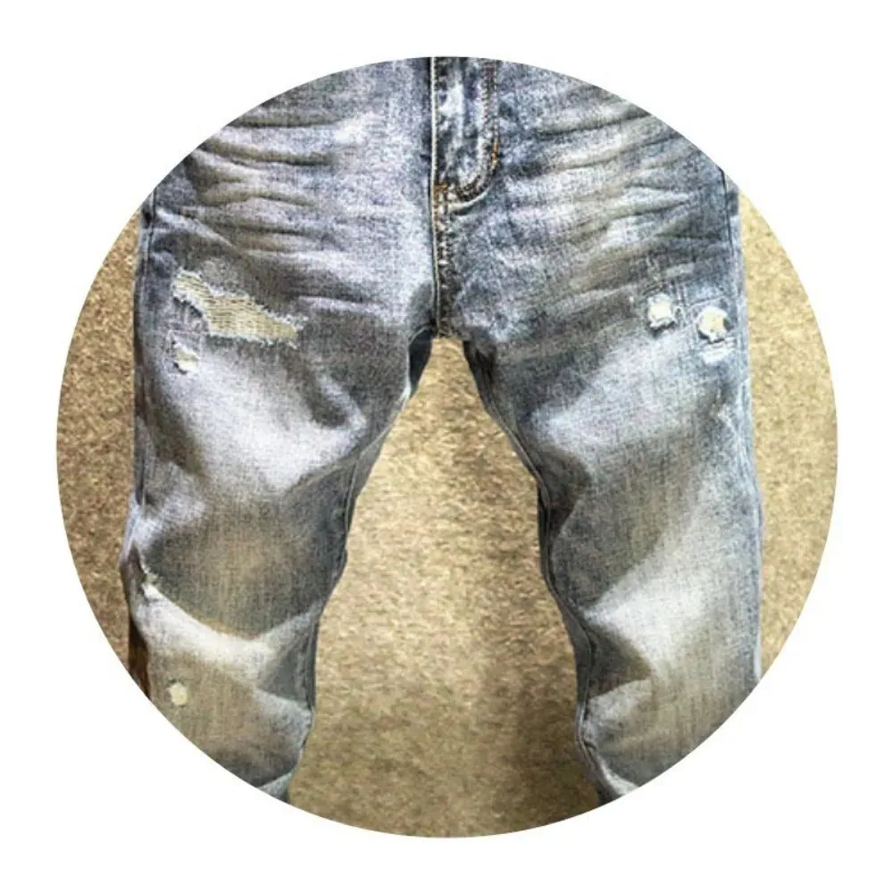 Jeans Men Fashion Designer Splicing Streetwear Male Wear Ripped Hole Skinny Jeans Denim Trousers 2024  Men Clothing  Fall Guys