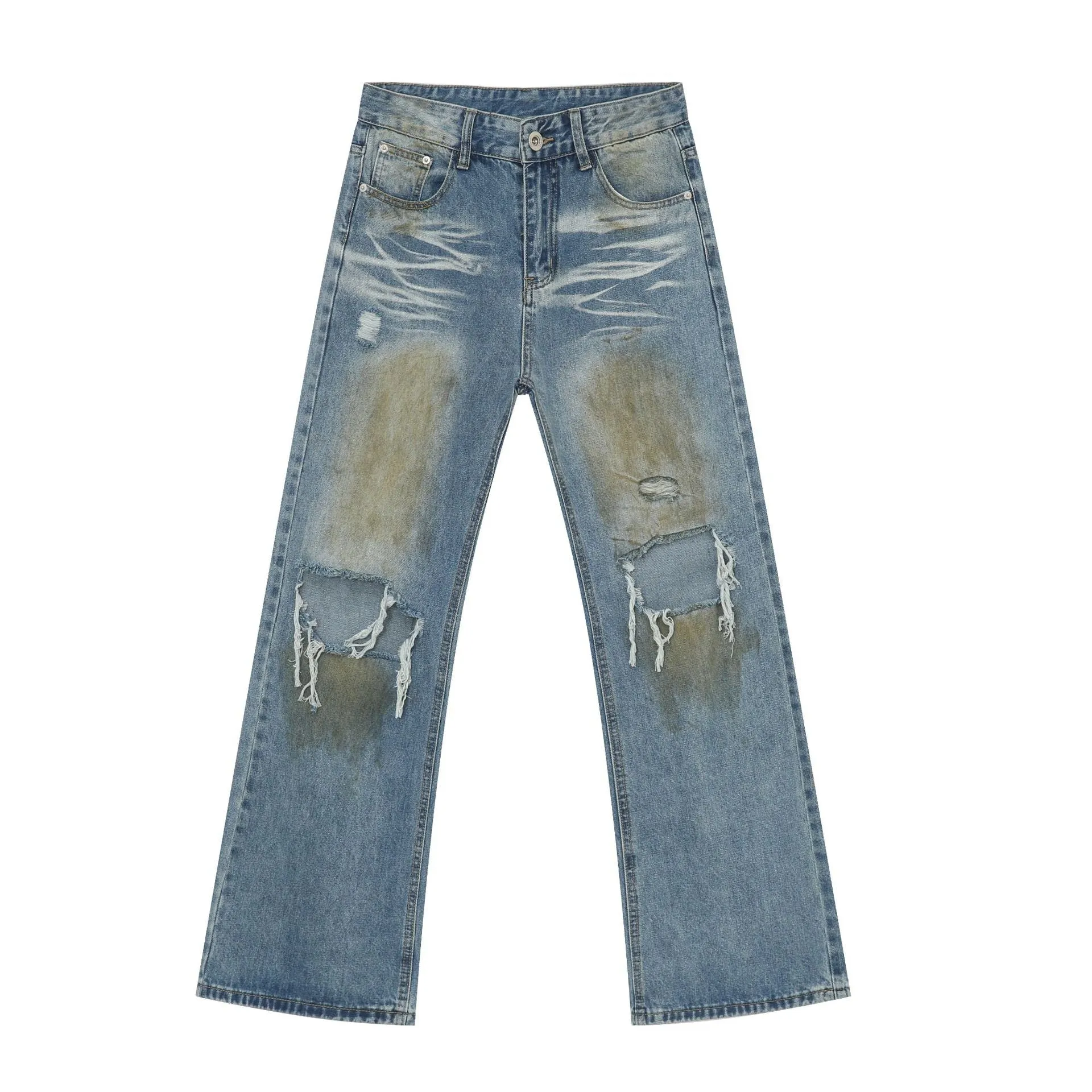 Jinquedai guys clothing styles Nirben Denim | High Street American Washed Ripped Jeans Men's Retro Loose Hip Hop Skinny Pants
