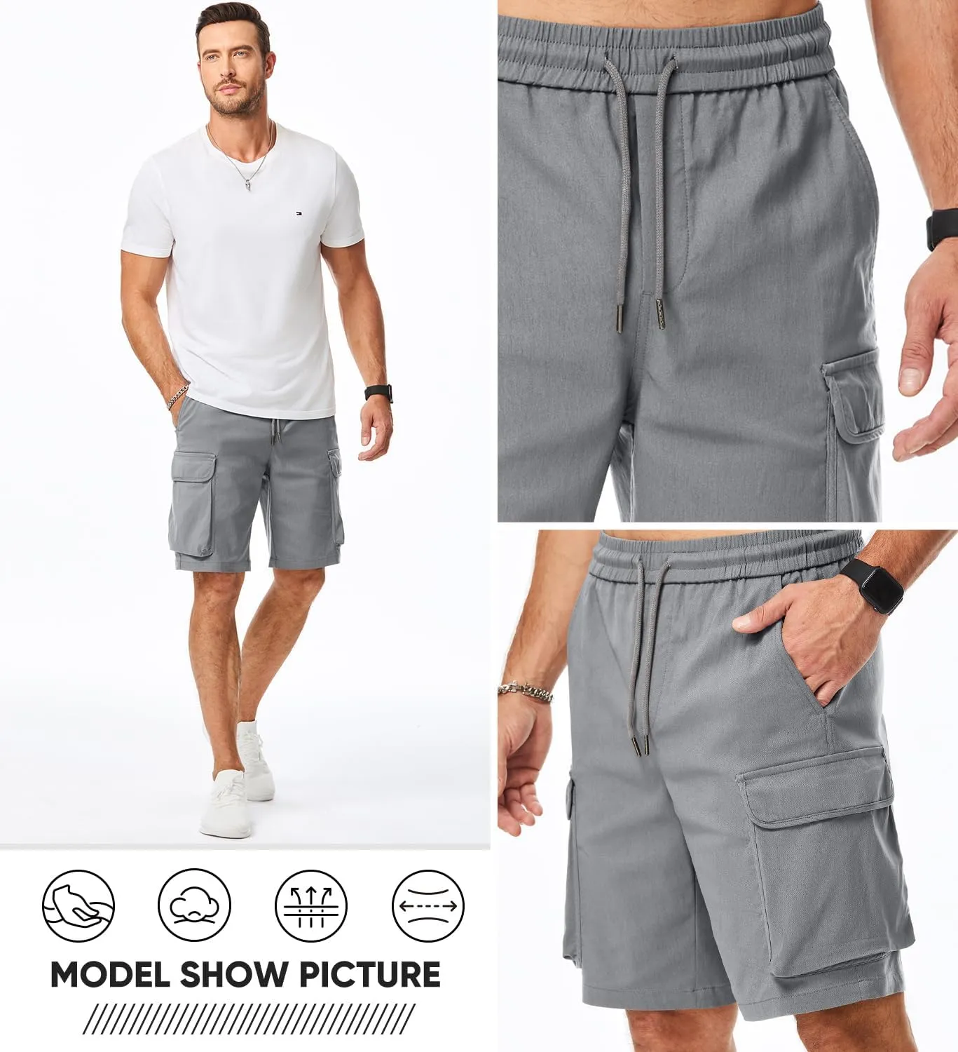 JMIERR Men's Stretch Cargo Shorts Casual Drawstring Classic Relaxed Fit Summer Short with Multi Pockets