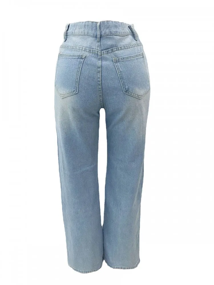 Knee Rip Straight Jeans