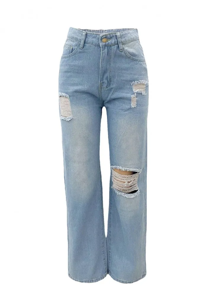 Knee Rip Straight Jeans