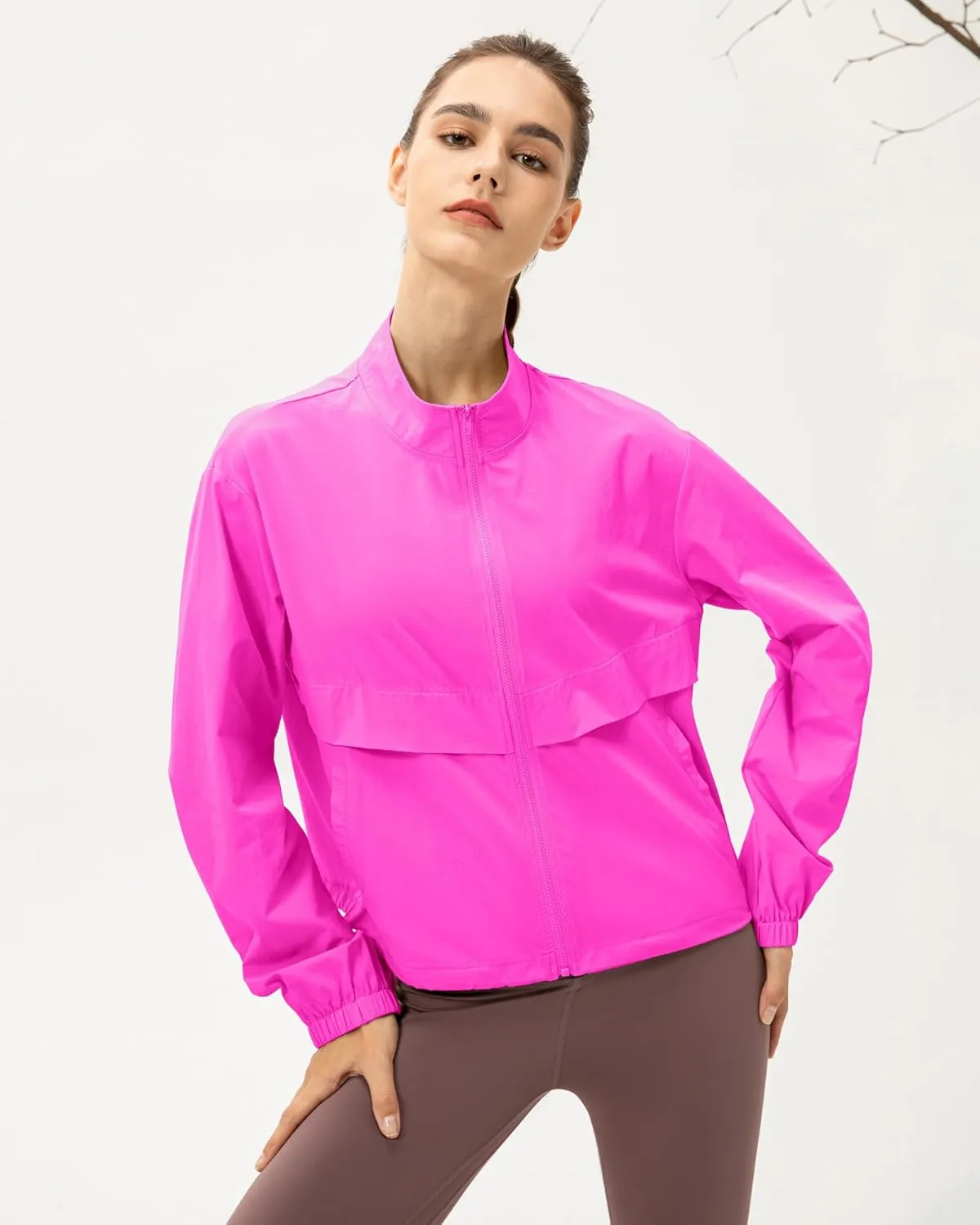 Locachy Women's Lightweight Zip Up Athletic Jacket Stand Collar Windproof Sun Protection Workout Outdoor Jacket