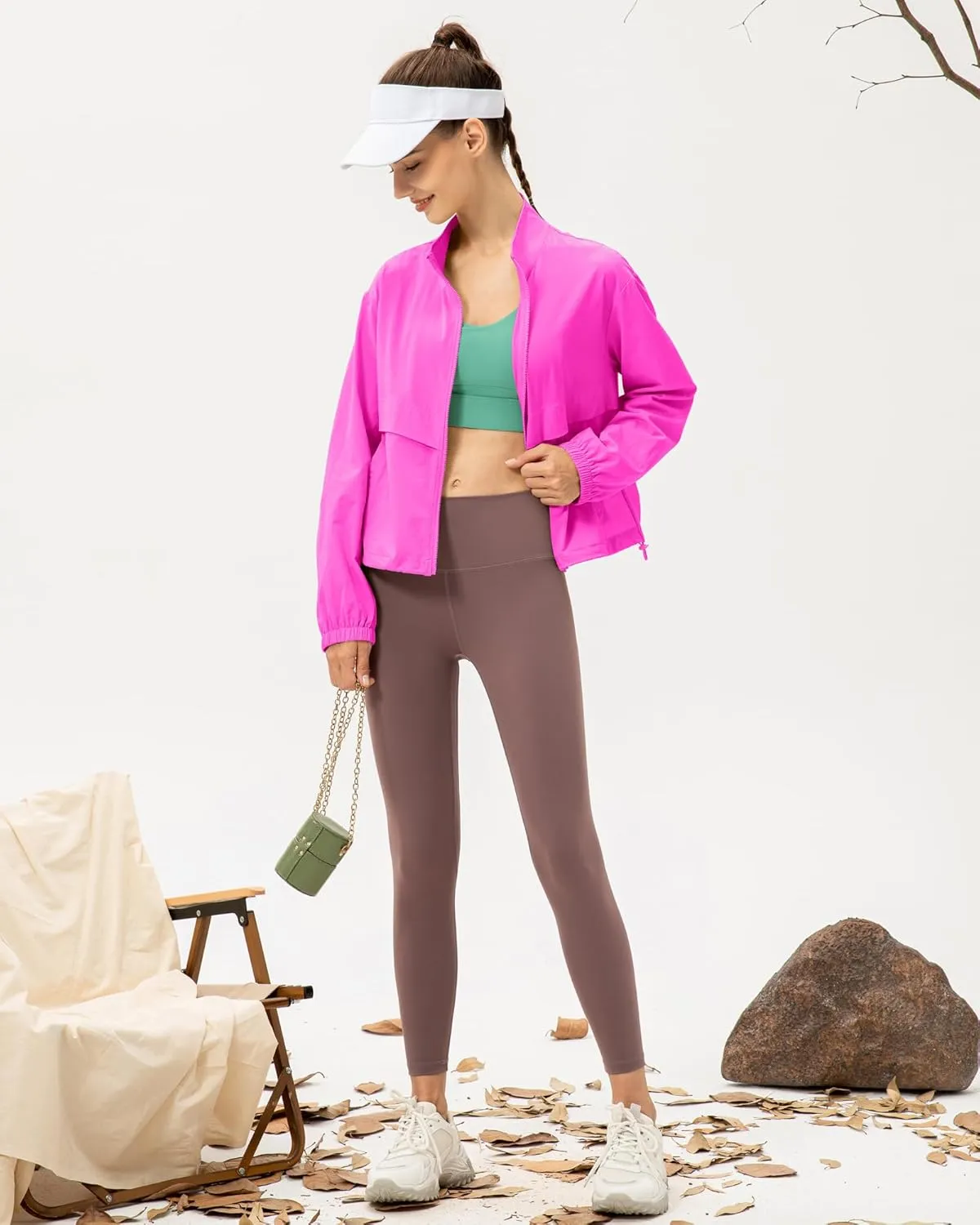 Locachy Women's Lightweight Zip Up Athletic Jacket Stand Collar Windproof Sun Protection Workout Outdoor Jacket