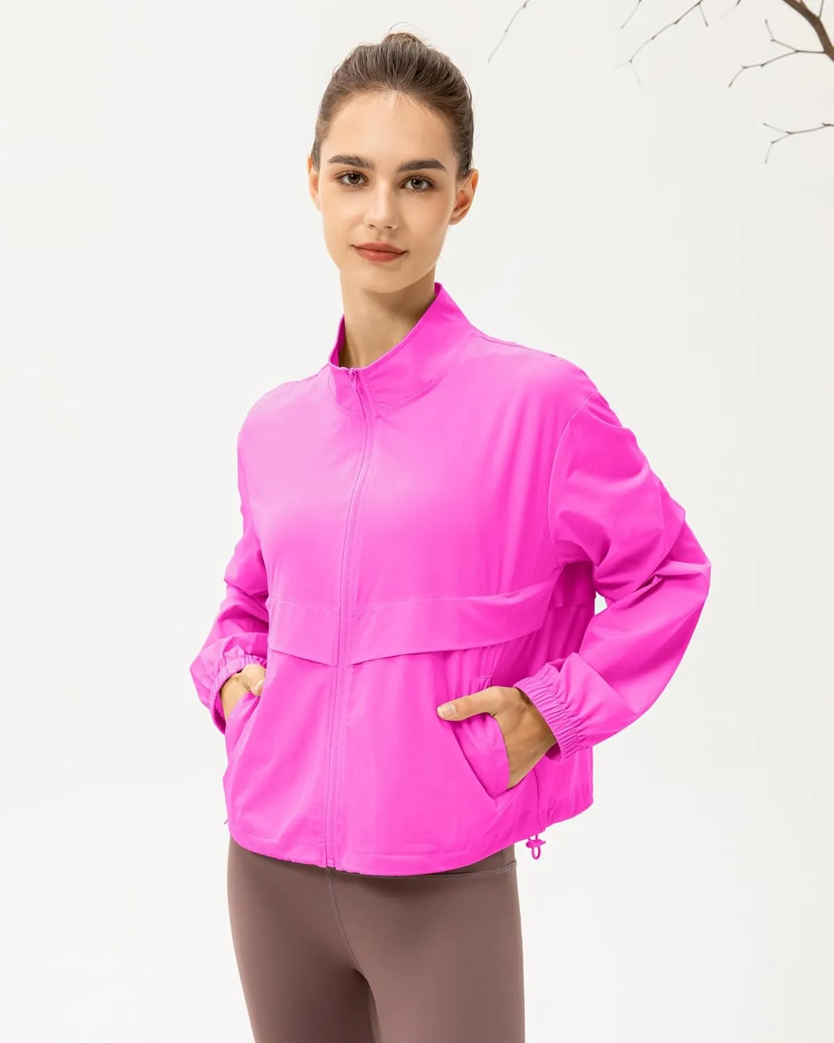 Locachy Women's Lightweight Zip Up Athletic Jacket Stand Collar Windproof Sun Protection Workout Outdoor Jacket