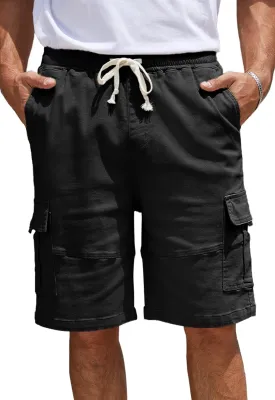 Men's Cargo Shorts Relaxed Fit Drawstring Elastic Waist Stretch Cotton Casual Shorts with 6 Pockets