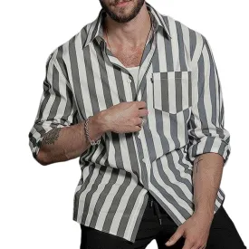 Men's Classic Casual Vertical Striped Long Sleeve Shirt 92821338K