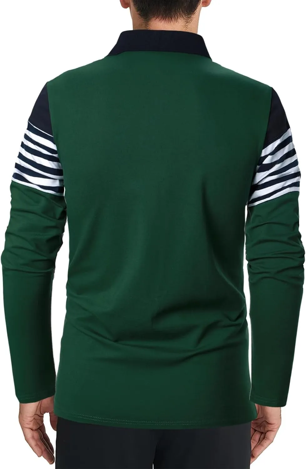 Mens Polo Shirts Long/Short Sleeve Striped Casual Slim Fit Golf Polo Contrast Color Summer Cotton T-Shirts