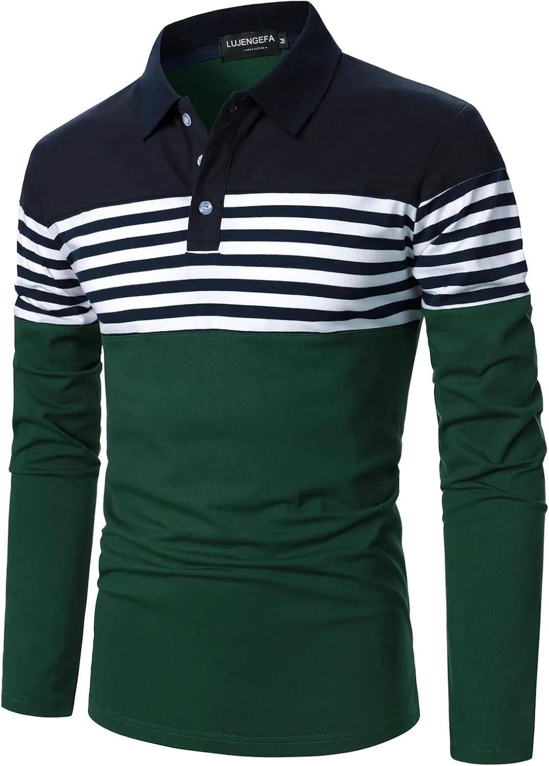Mens Polo Shirts Long/Short Sleeve Striped Casual Slim Fit Golf Polo Contrast Color Summer Cotton T-Shirts