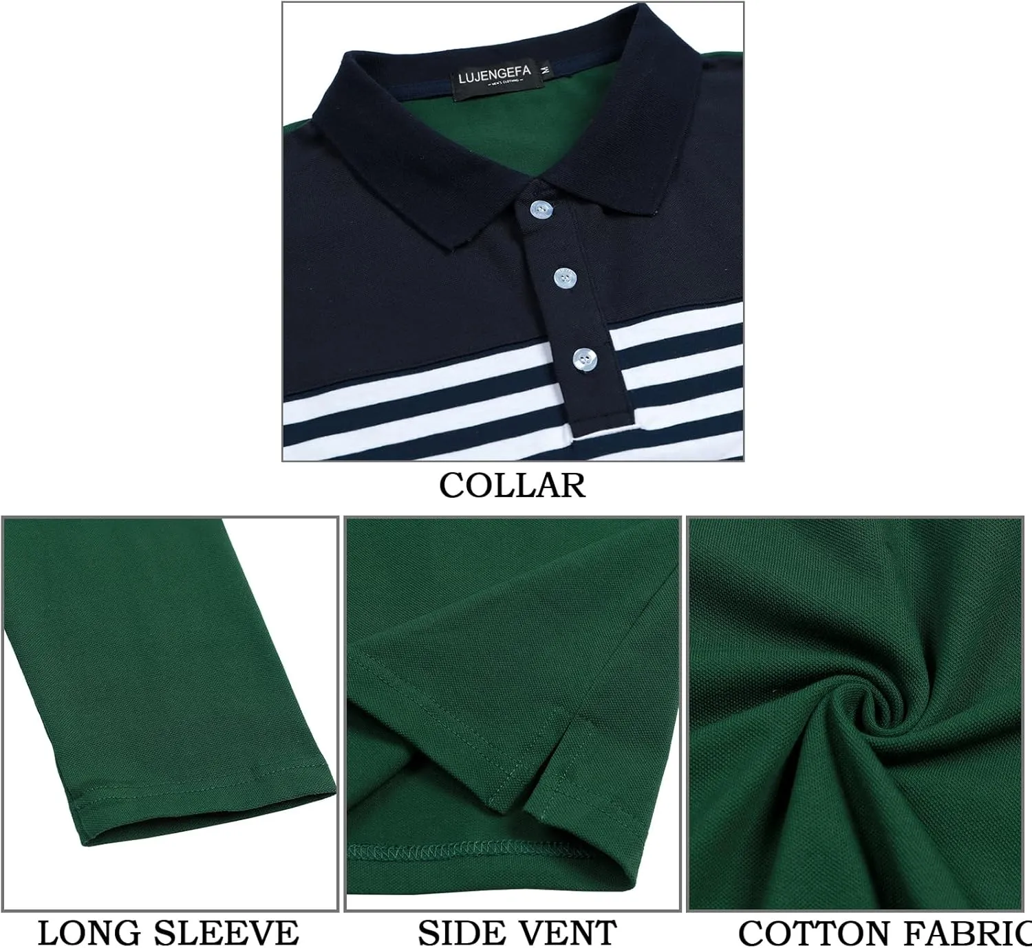 Mens Polo Shirts Long/Short Sleeve Striped Casual Slim Fit Golf Polo Contrast Color Summer Cotton T-Shirts