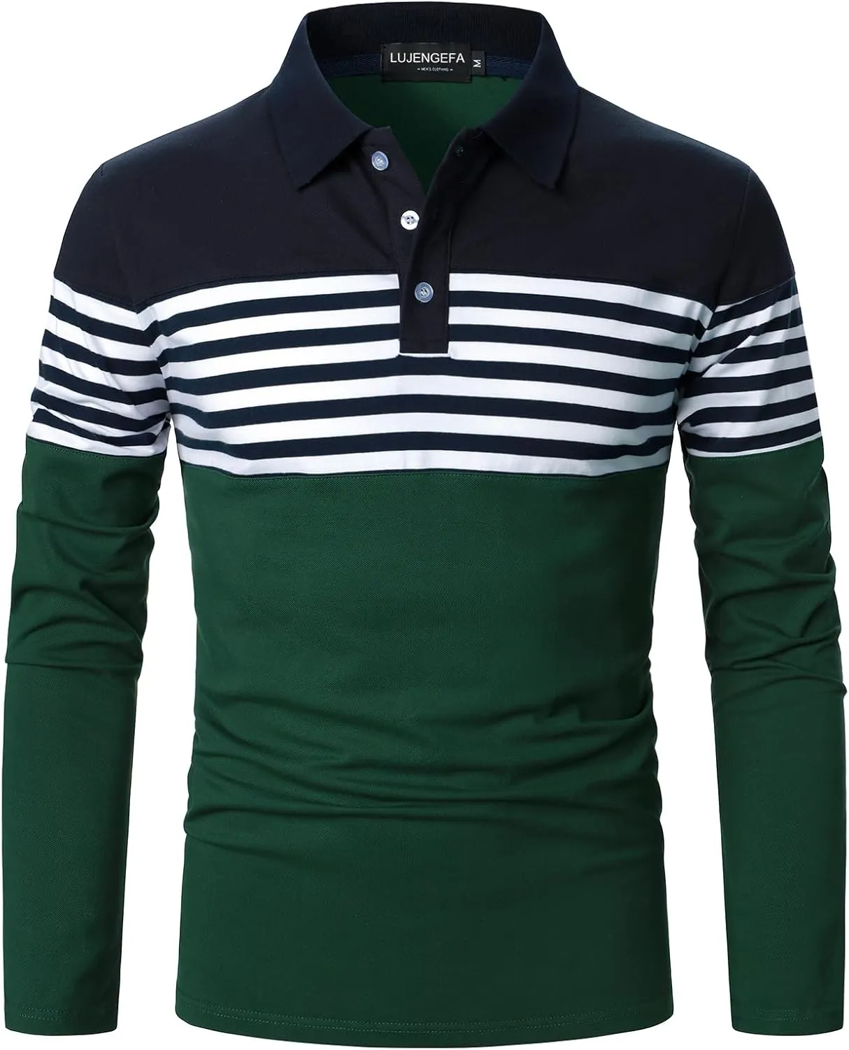 Mens Polo Shirts Long/Short Sleeve Striped Casual Slim Fit Golf Polo Contrast Color Summer Cotton T-Shirts