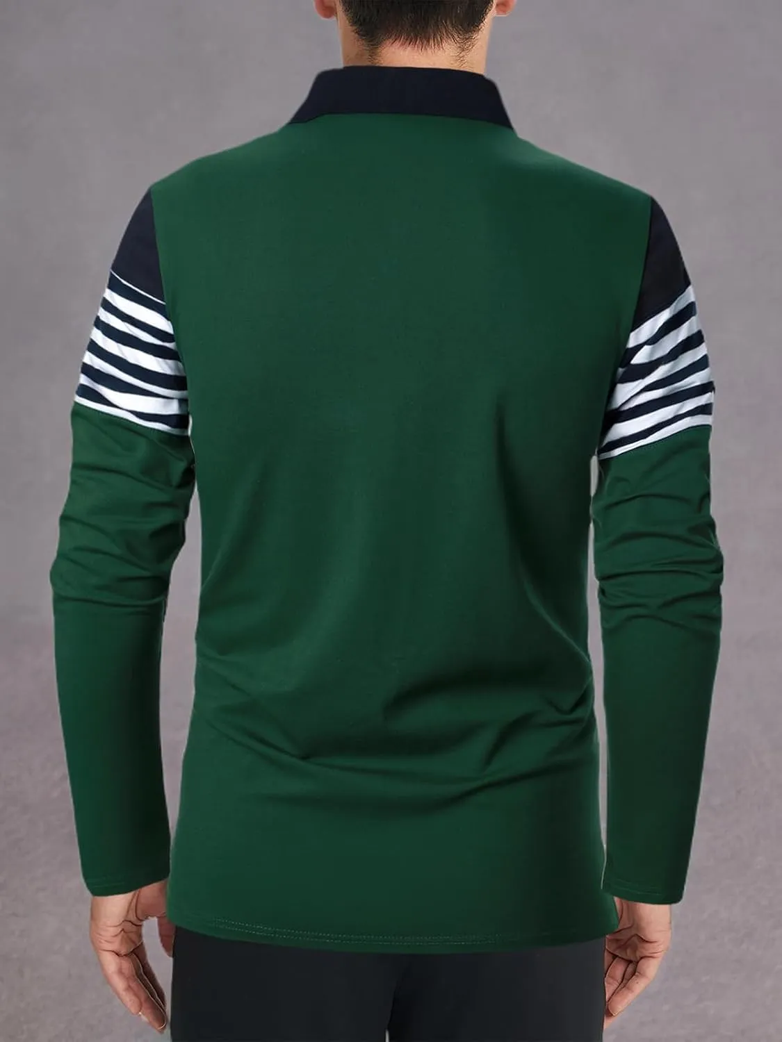 Mens Polo Shirts Long/Short Sleeve Striped Casual Slim Fit Golf Polo Contrast Color Summer Cotton T-Shirts