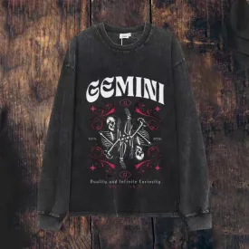 Mens Washed Vintage Gemini Skull Graphic Sweatshirt