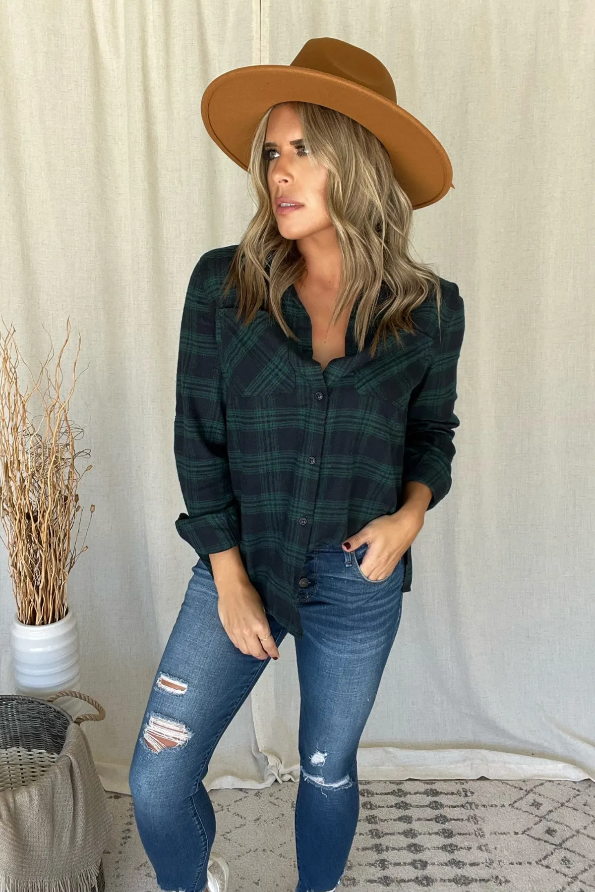 MIDNIGHT BLUE & GREEN FLANNEL SHIRT