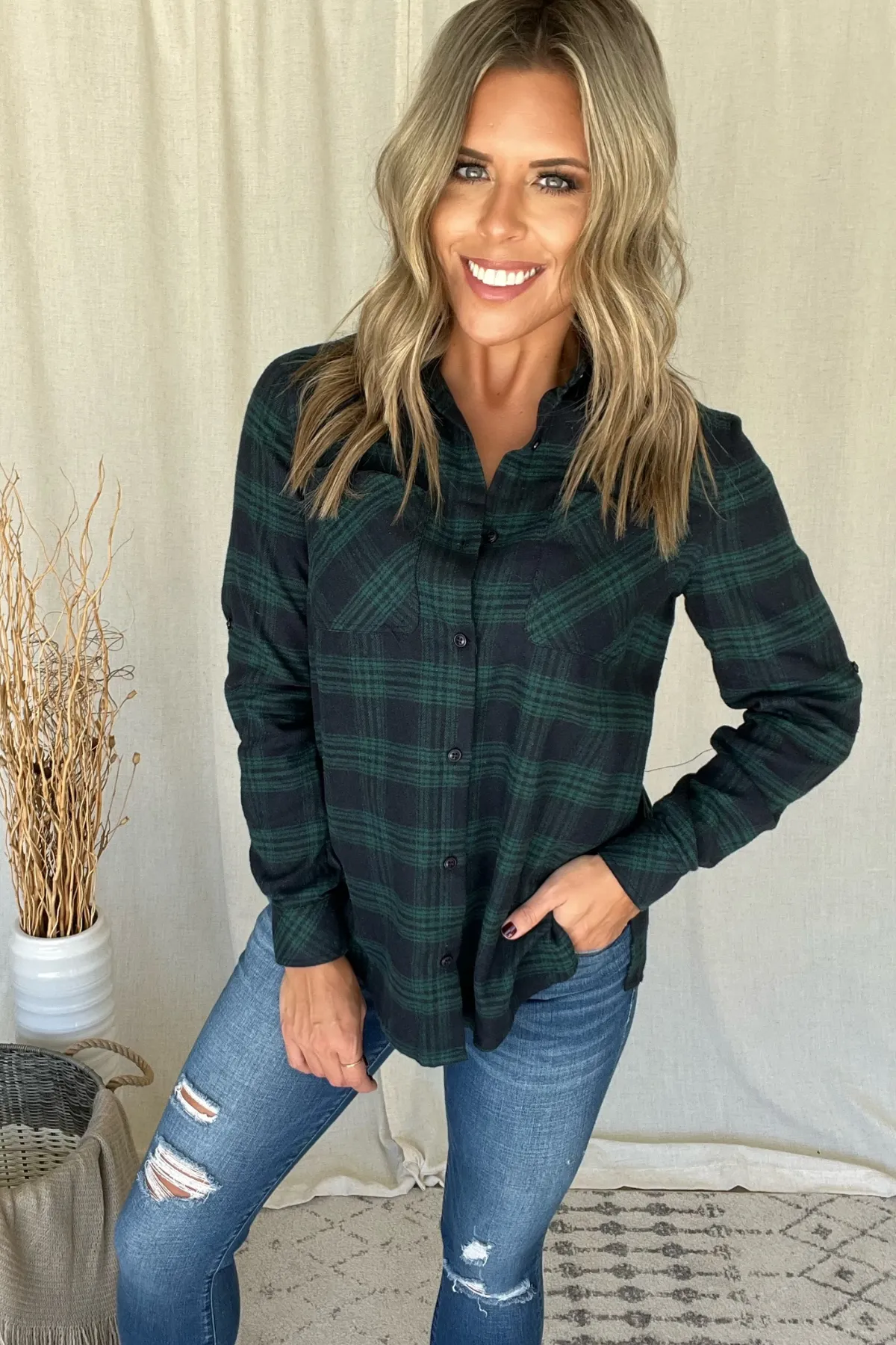 MIDNIGHT BLUE & GREEN FLANNEL SHIRT
