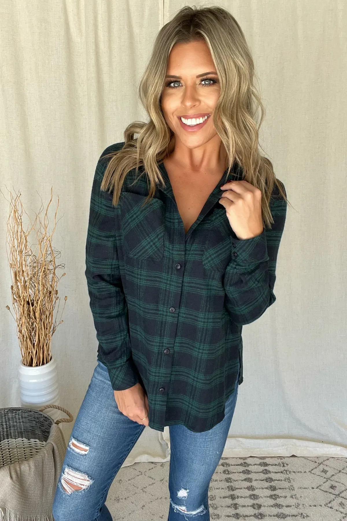 MIDNIGHT BLUE & GREEN FLANNEL SHIRT