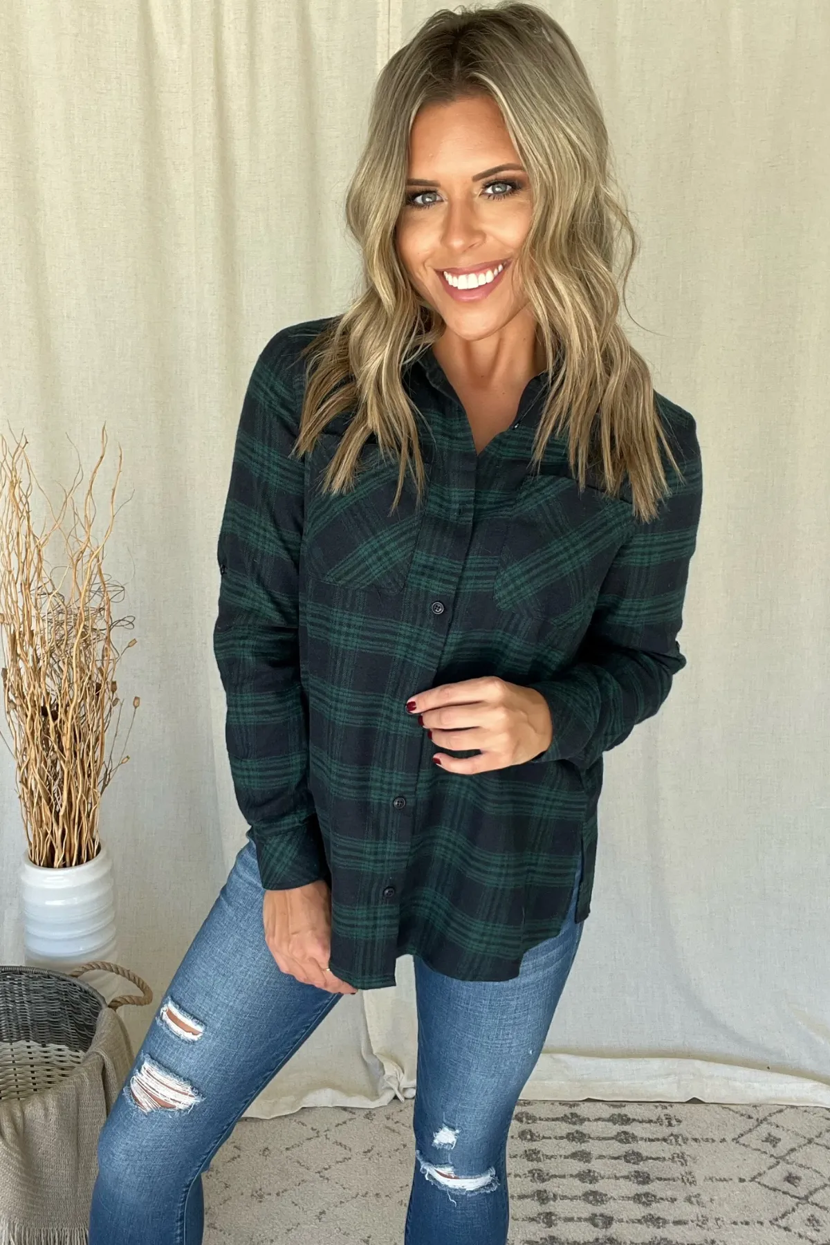 MIDNIGHT BLUE & GREEN FLANNEL SHIRT