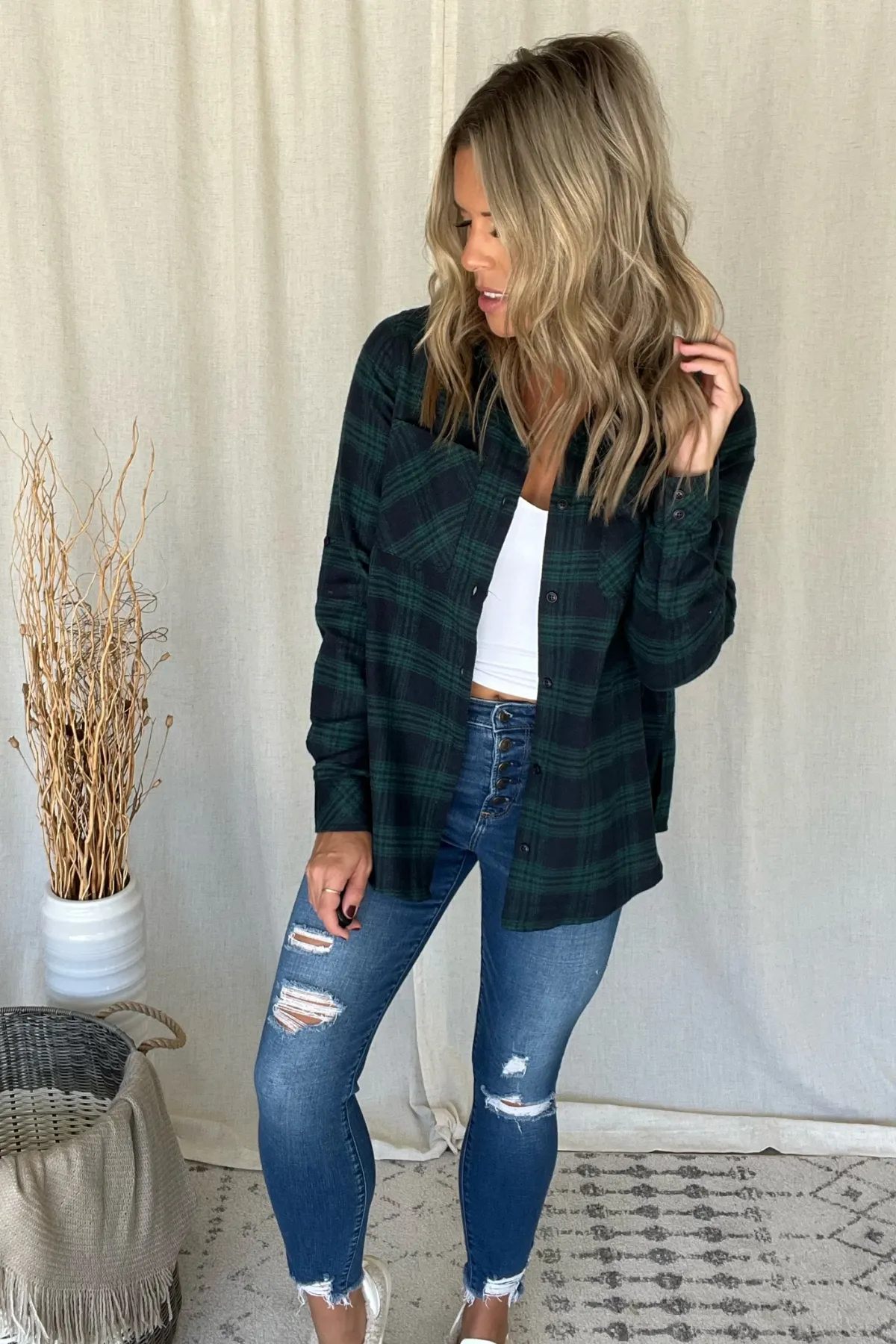 MIDNIGHT BLUE & GREEN FLANNEL SHIRT