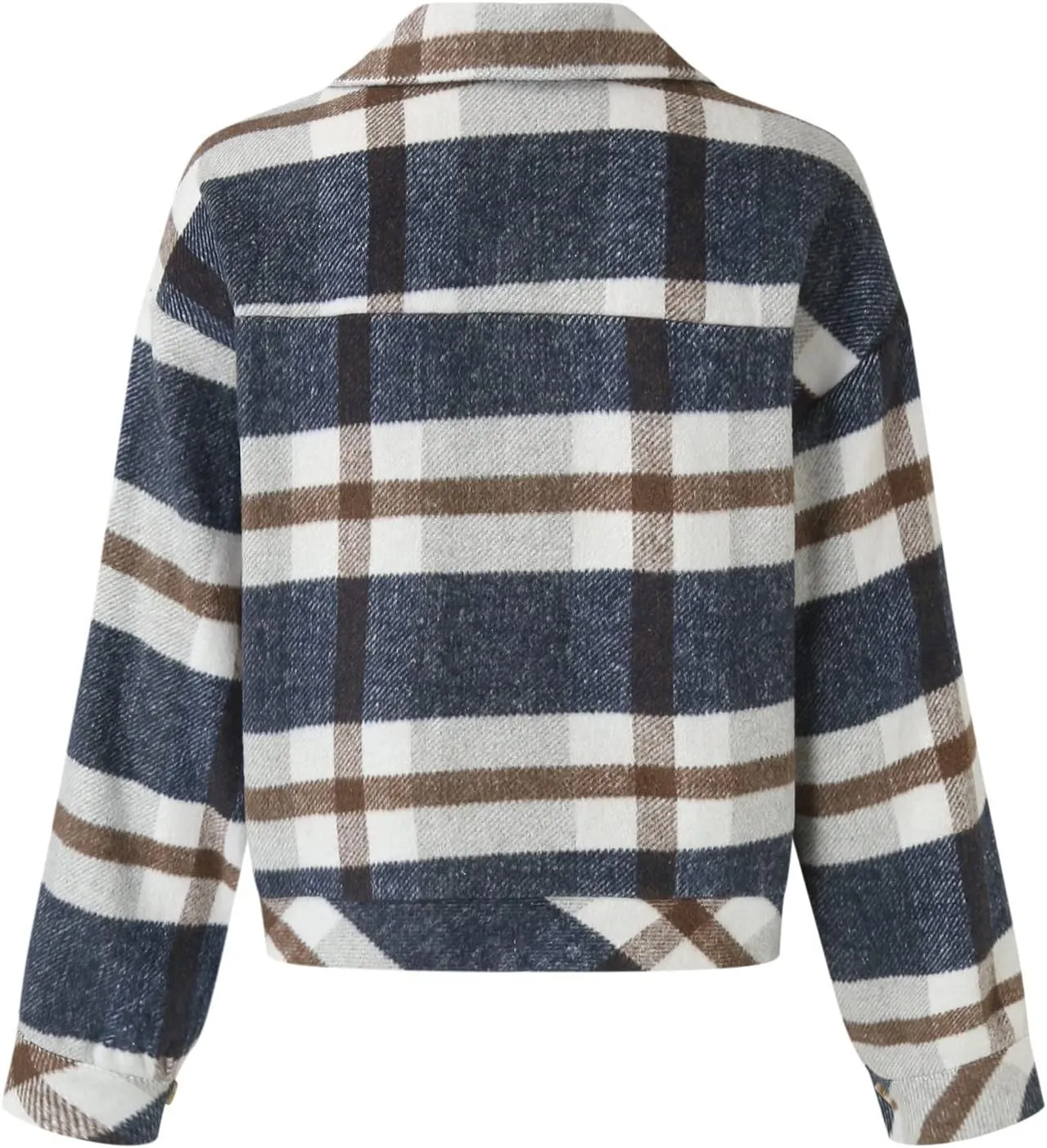 Miyaomn Women's Checked Flannel Cropped Shirt Jacket Woolen Turndown Collar Long Sleeve Button Down Plaid Short Shacket Coats