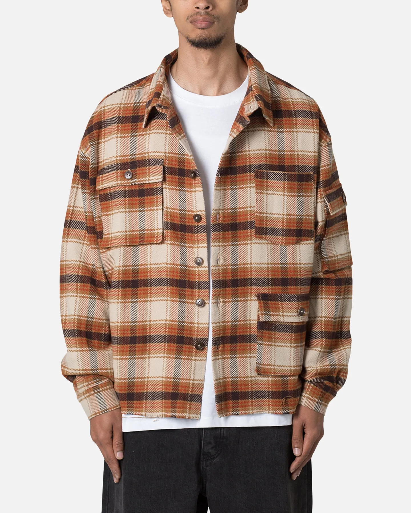 MNML Asymetrical Pocket Flannel Shirt Brown