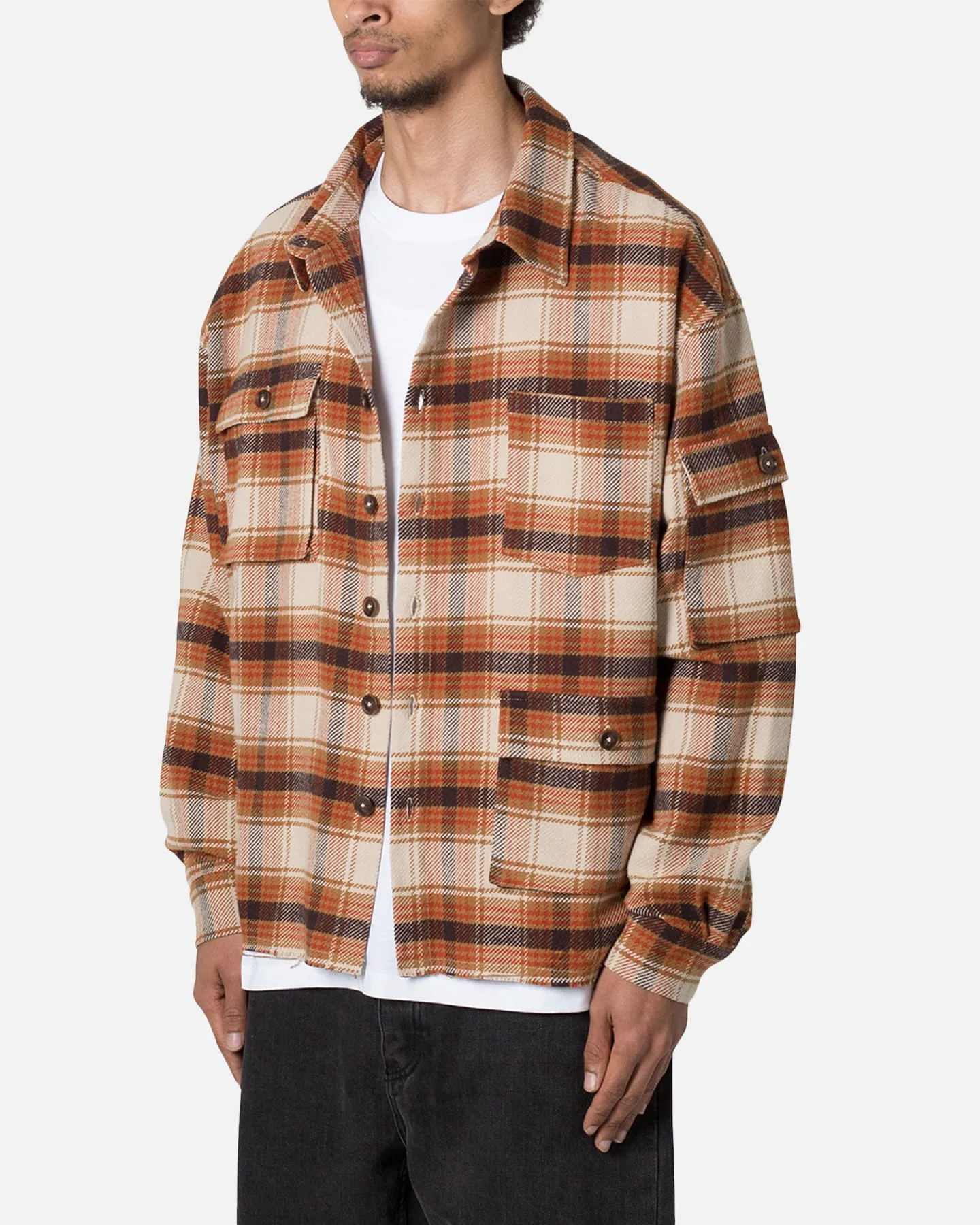 MNML Asymetrical Pocket Flannel Shirt Brown