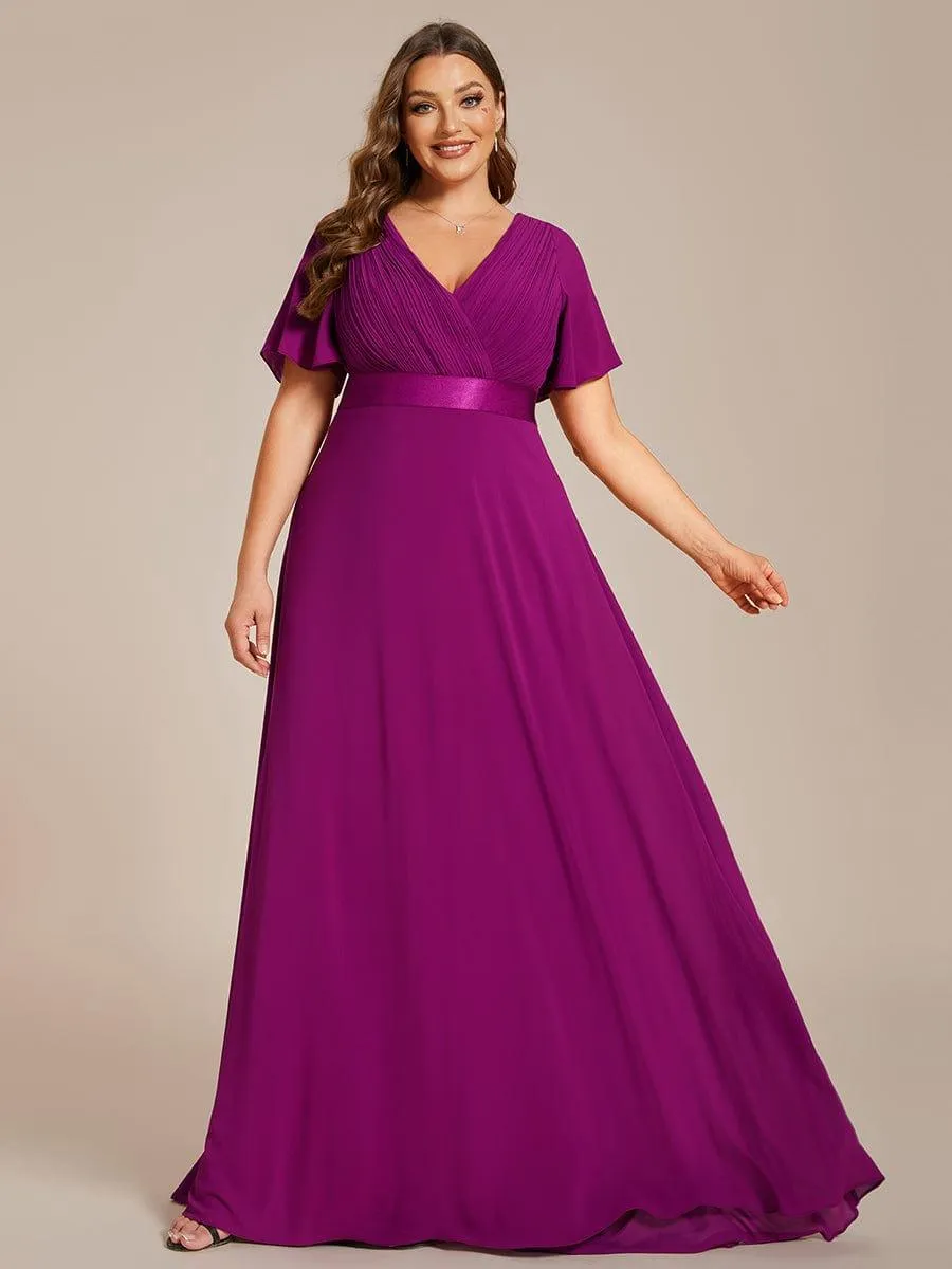 Monica | Plus Size Simple Empire Waist Flutter Sleeve Evening Dress