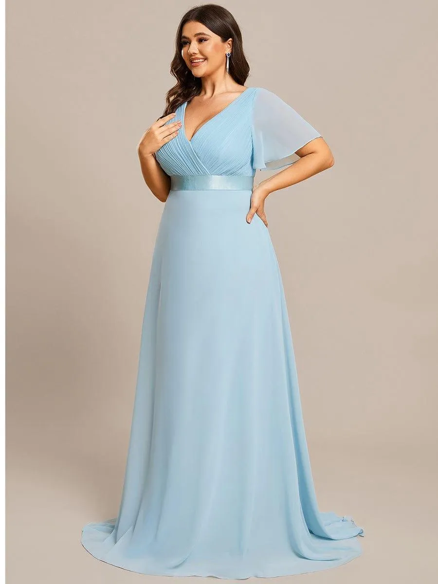 Monica | Plus Size Simple Empire Waist Flutter Sleeve Evening Dress